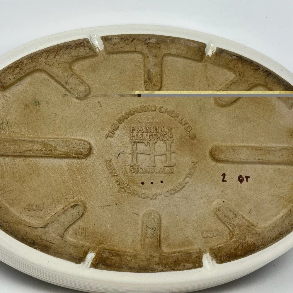 Pampered Chef Family Heritage Stoneware Dish Oval Au Gratin Ivory Made‎ in USA